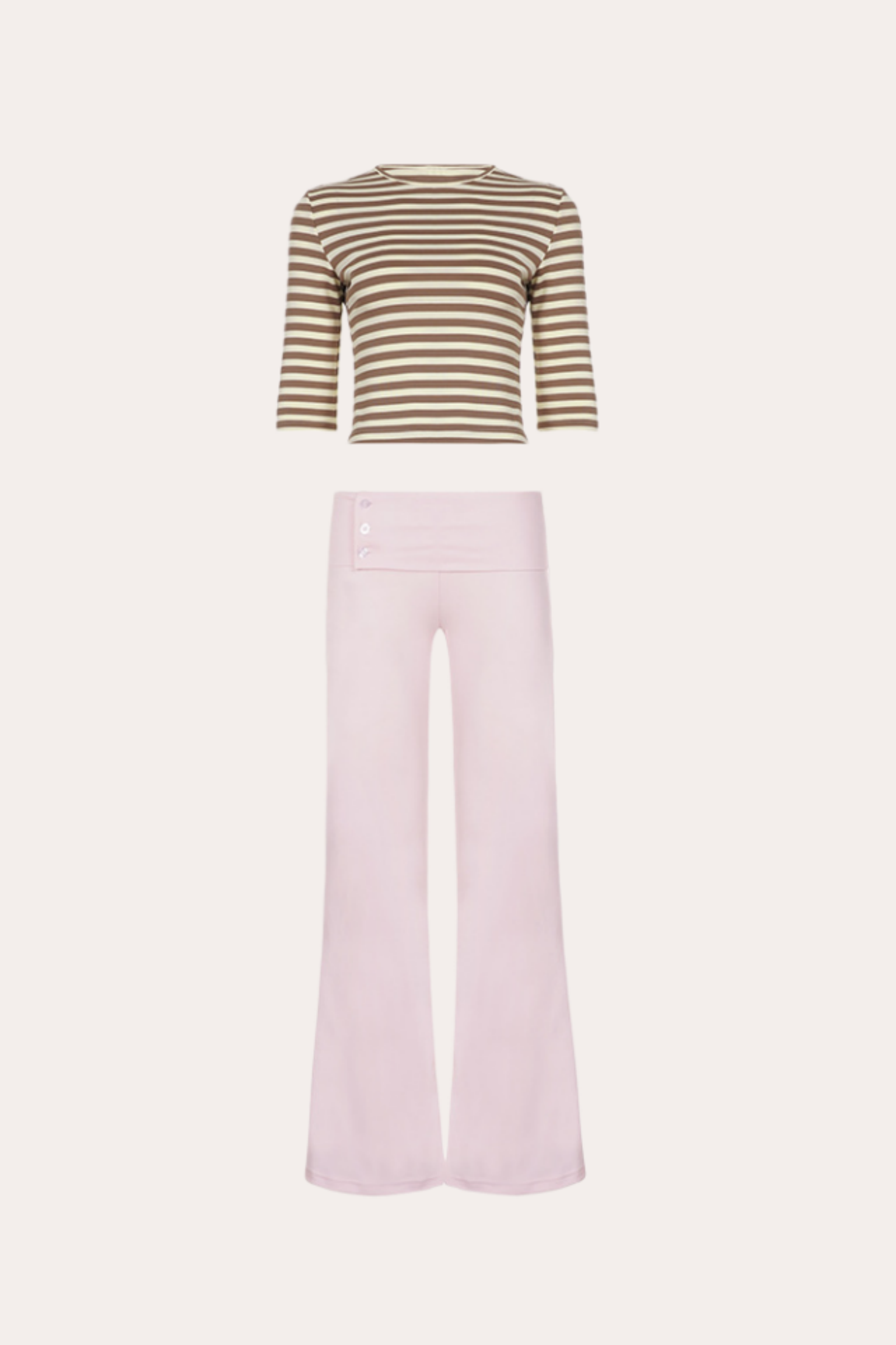 Striped Crop Top and Pink Flare Pants Set
