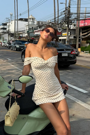 Off-The-Shoulder Polka Dot Mini Dress