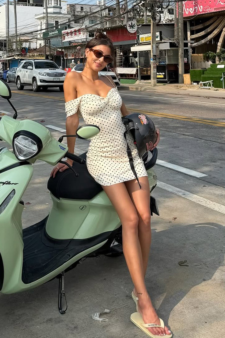 Off-The-Shoulder Polka Dot Mini Dress