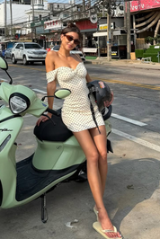 Off-The-Shoulder Polka Dot Mini Dress