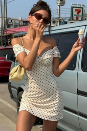 Off-The-Shoulder Polka Dot Mini Dress