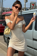 Off-The-Shoulder Polka Dot Mini Dress