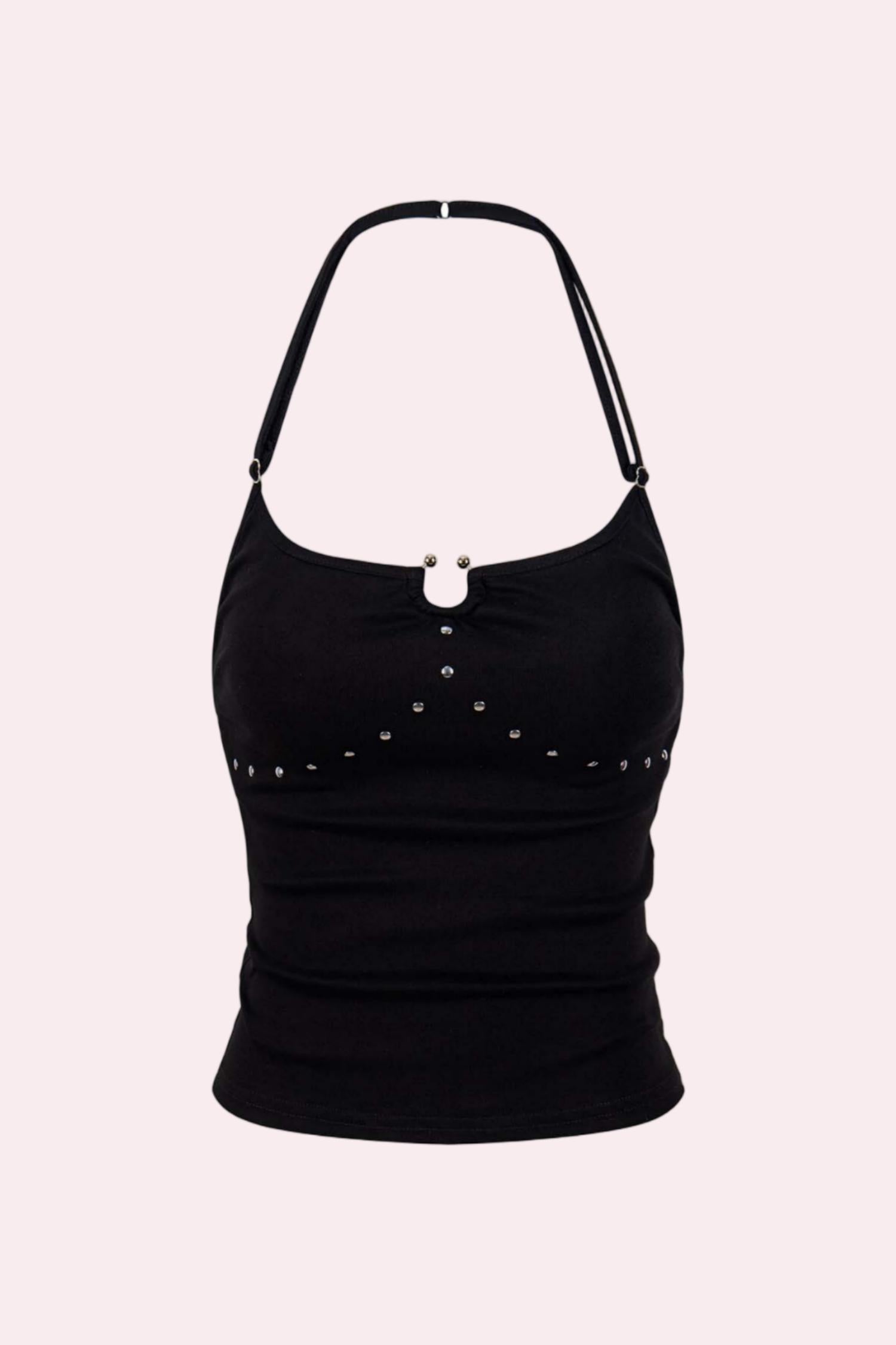 Studded Cut Out Halter Tank Top