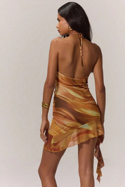 Sunset Marble Print Mesh Mini Dress