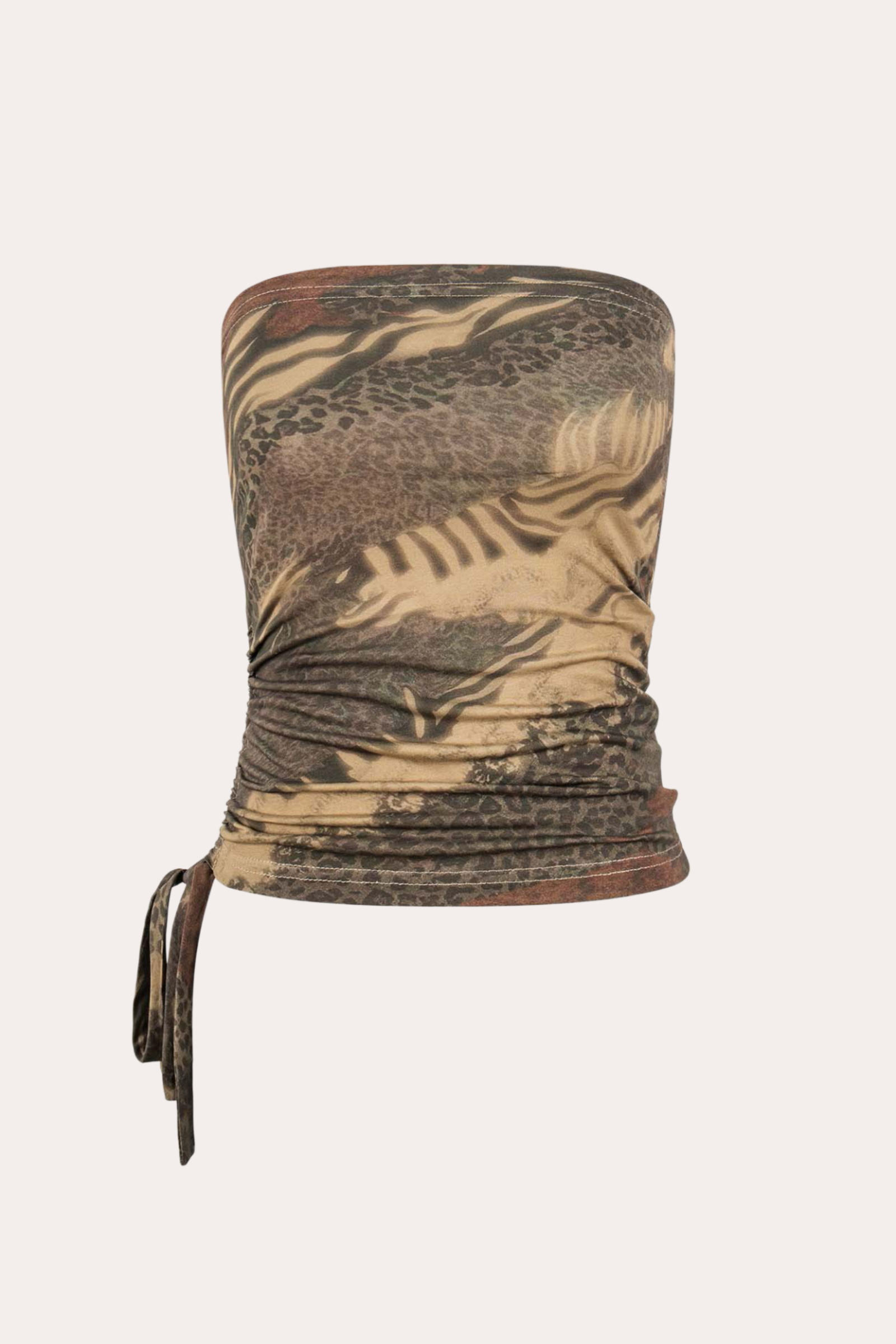 Taupe Animal Print Ruched Bandeau Crop Top