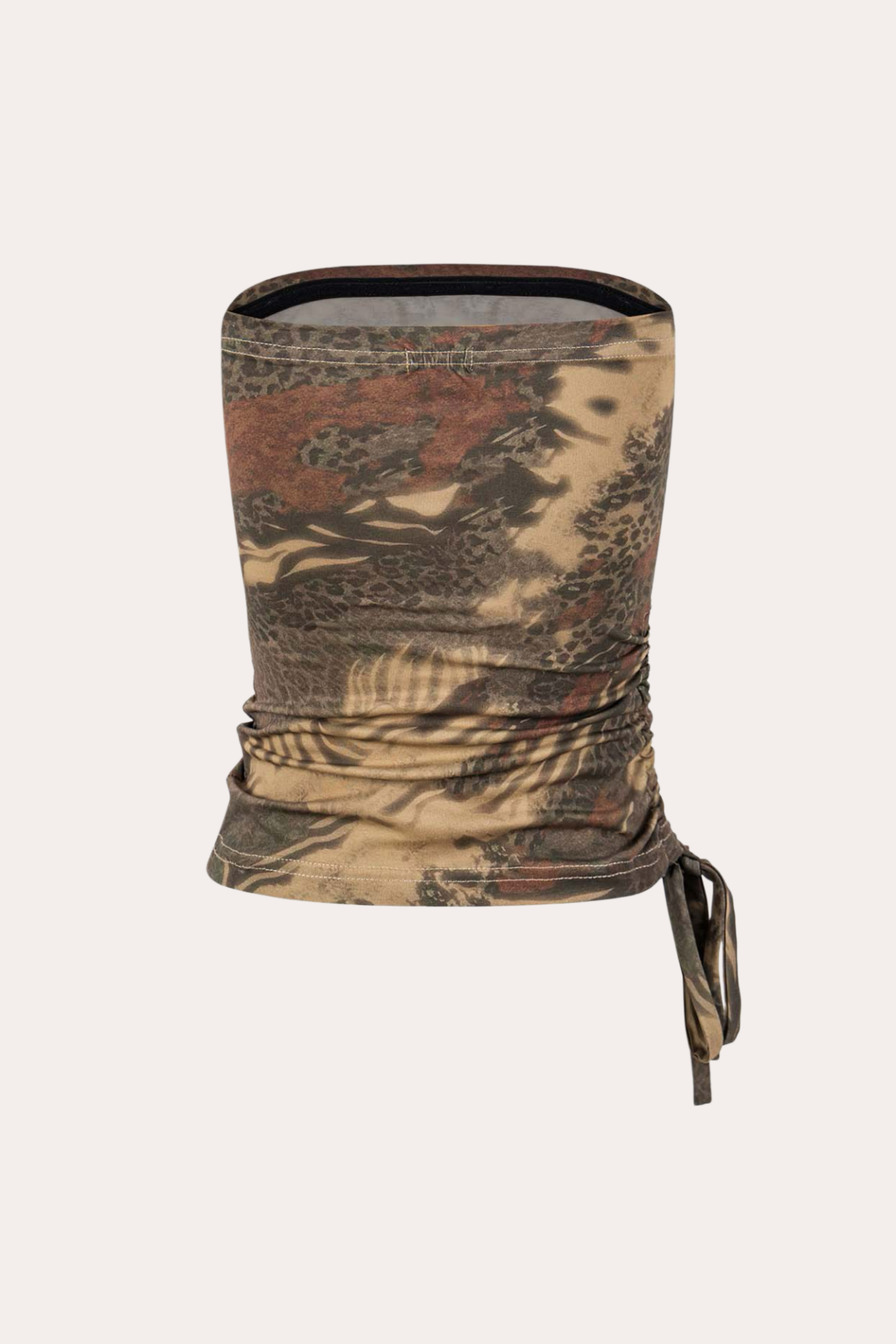 Taupe Animal Print Ruched Bandeau Crop Top