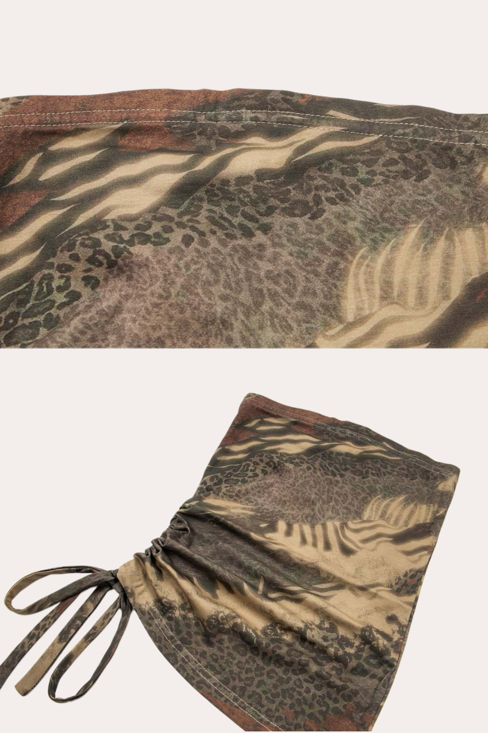 Taupe Animal Print Ruched Bandeau Crop Top