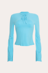 Tie-Front Keyhole Long Sleeve Crop Top