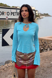 Tie-Front Keyhole Long Sleeve Crop Top