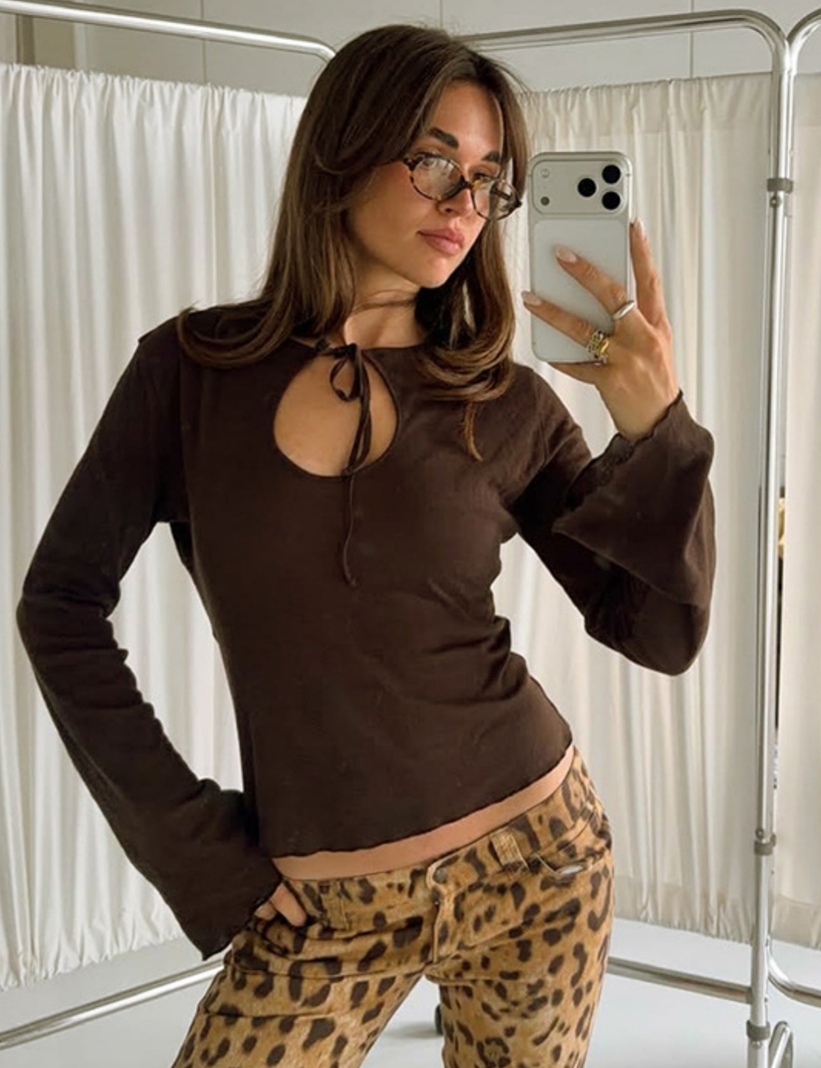 Tie-Front Keyhole Long Sleeve Crop Top