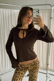 Tie-Front Keyhole Long Sleeve Crop Top