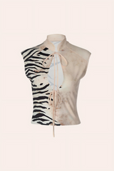 Tiger Stripe Asymmetric Cutout Halter Top