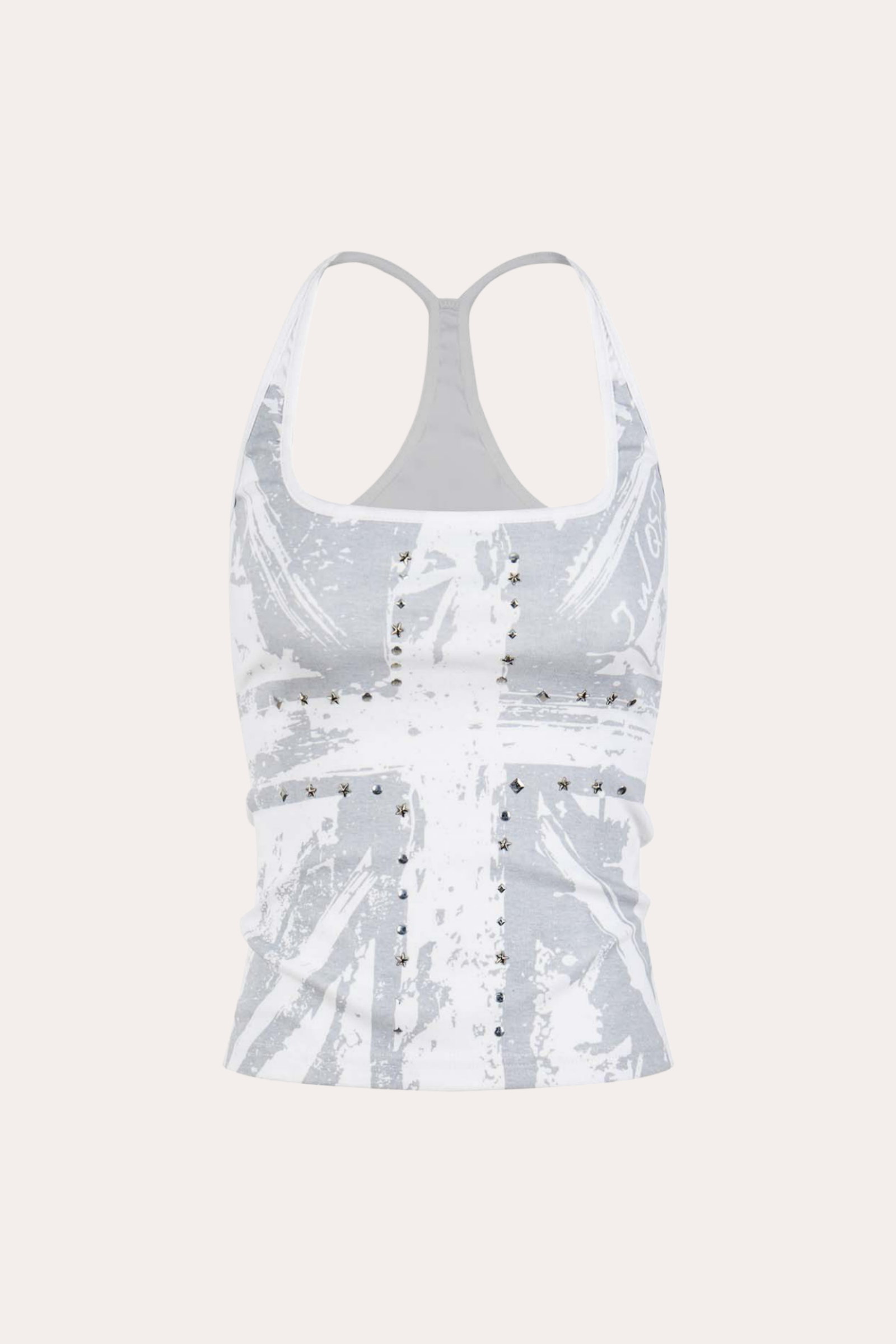 Union Jack Rhinestone Studded Racerback Crop Tank Top