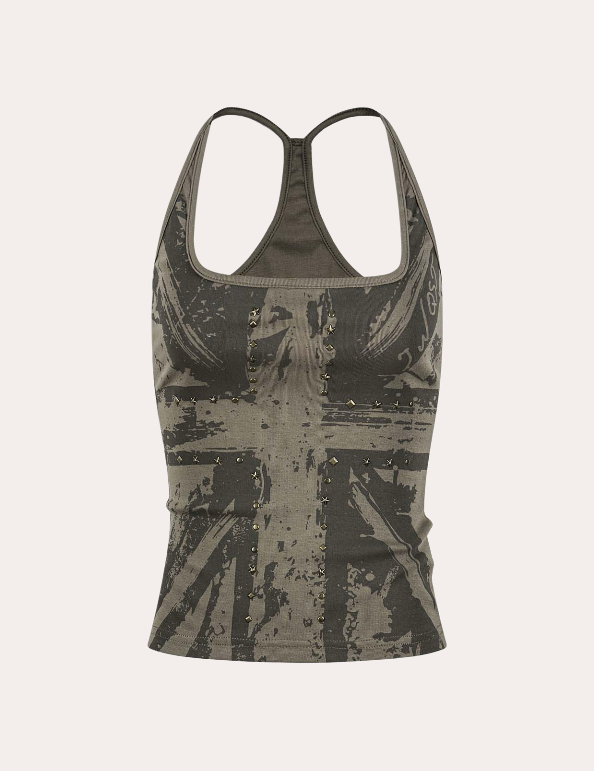 Union Jack Rhinestone Studded Racerback Crop Tank Top