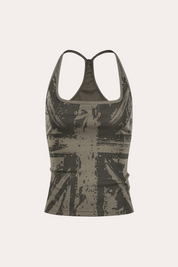 Union Jack Rhinestone Studded Racerback Crop Tank Top