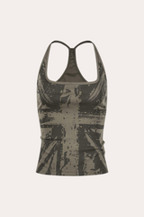 Union Jack Rhinestone Studded Racerback Crop Tank Top