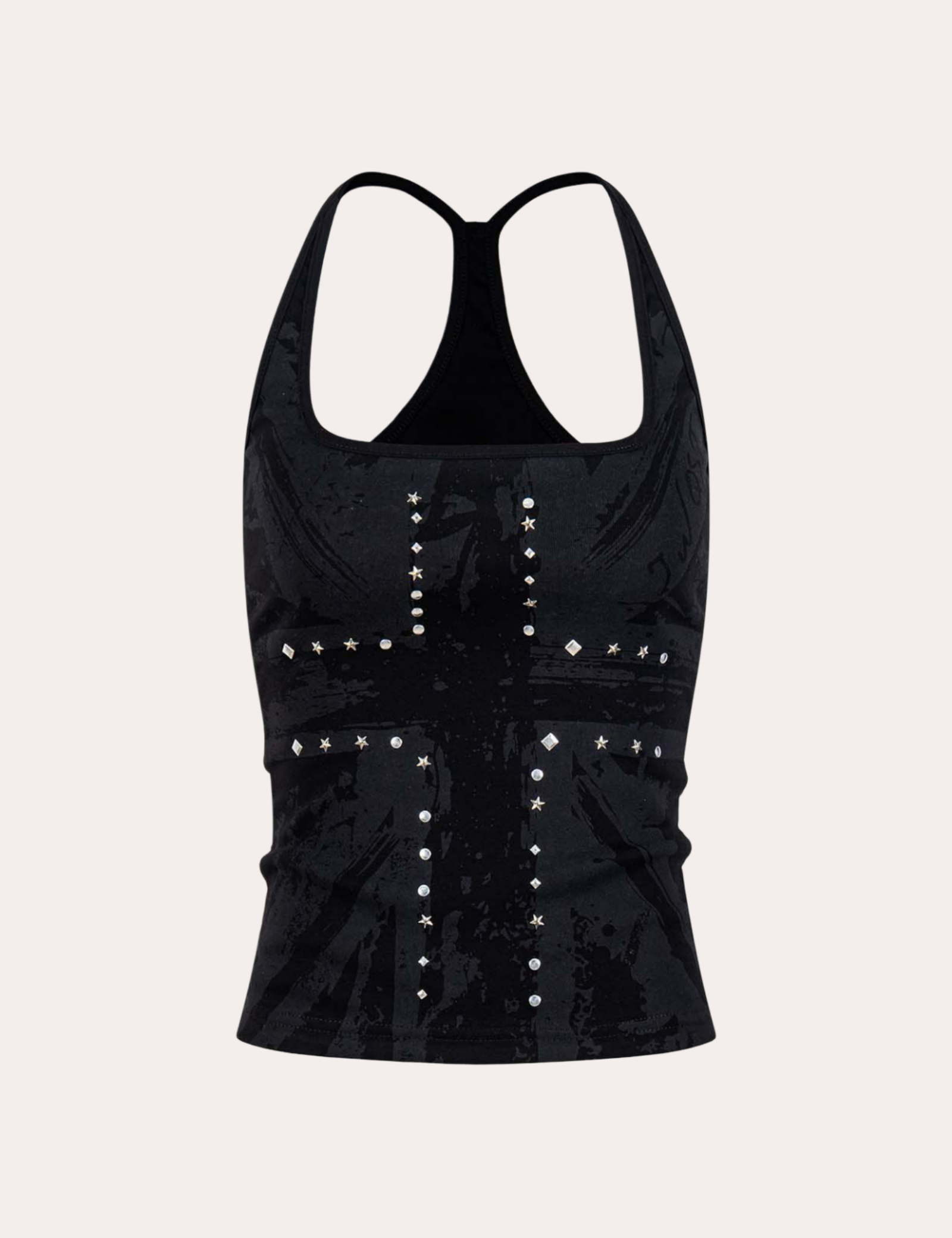 Union Jack Rhinestone Studded Racerback Crop Tank Top
