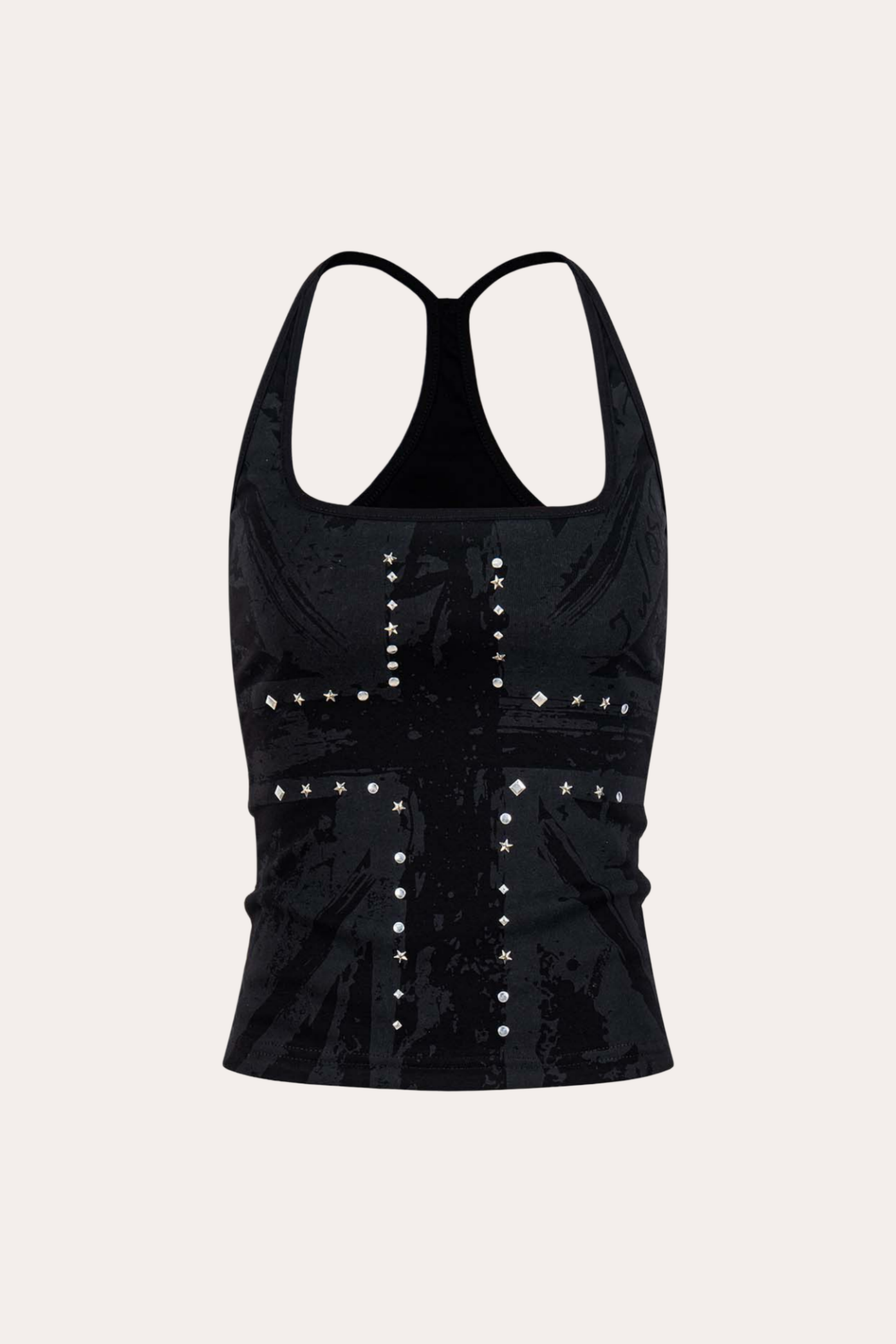 Union Jack Rhinestone Studded Racerback Crop Tank Top