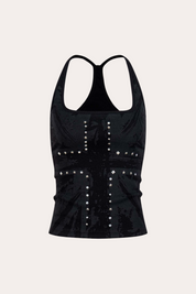 Union Jack Rhinestone Studded Racerback Crop Tank Top