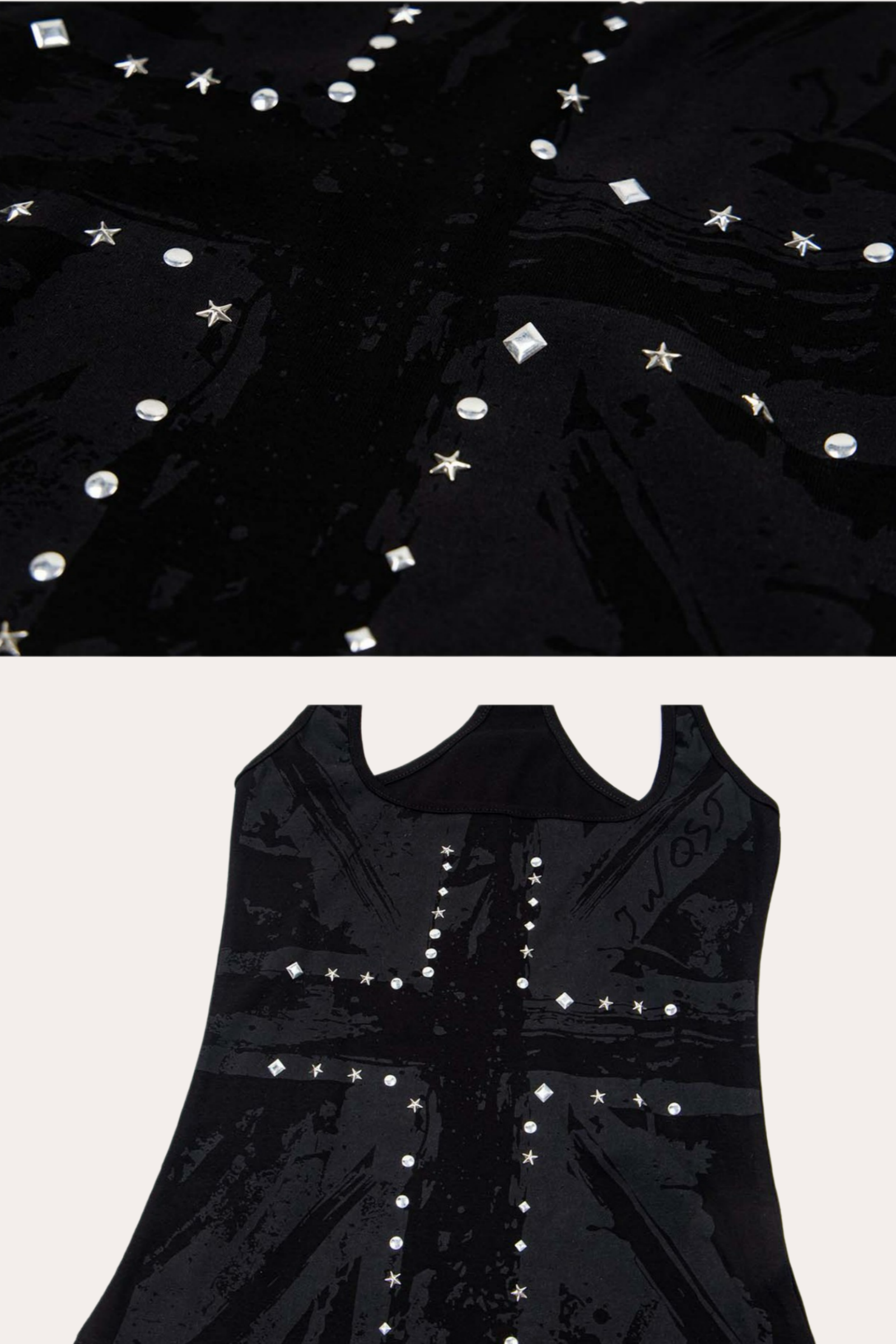 Union Jack Rhinestone Studded Racerback Crop Tank Top