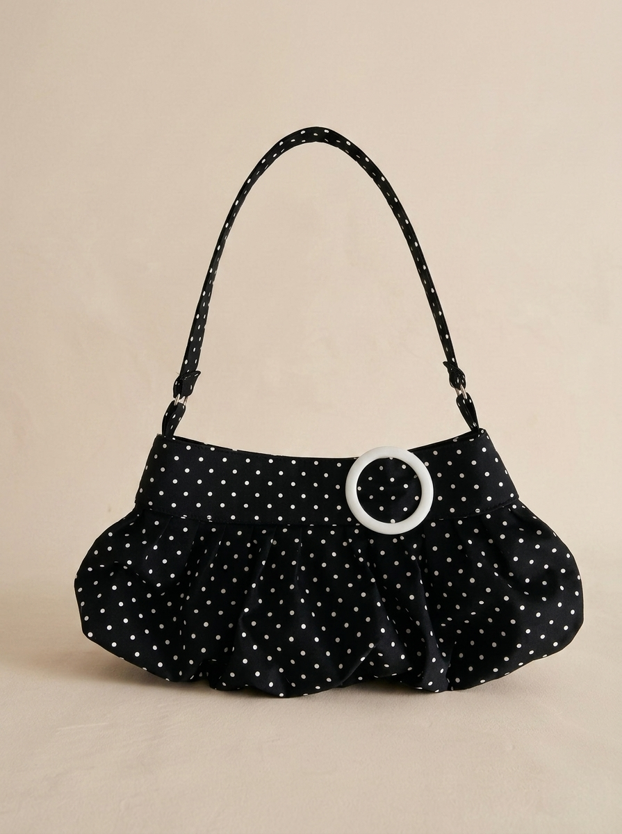 Vintage French Polka Dot Pleated Hobo Bag