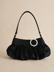 Vintage French Polka Dot Pleated Hobo Bag