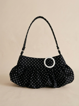 Vintage French Polka Dot Pleated Hobo Bag