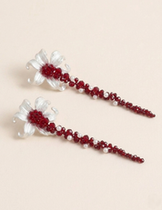 Ruby Red & Pearl Color Lily Dangle Earrings