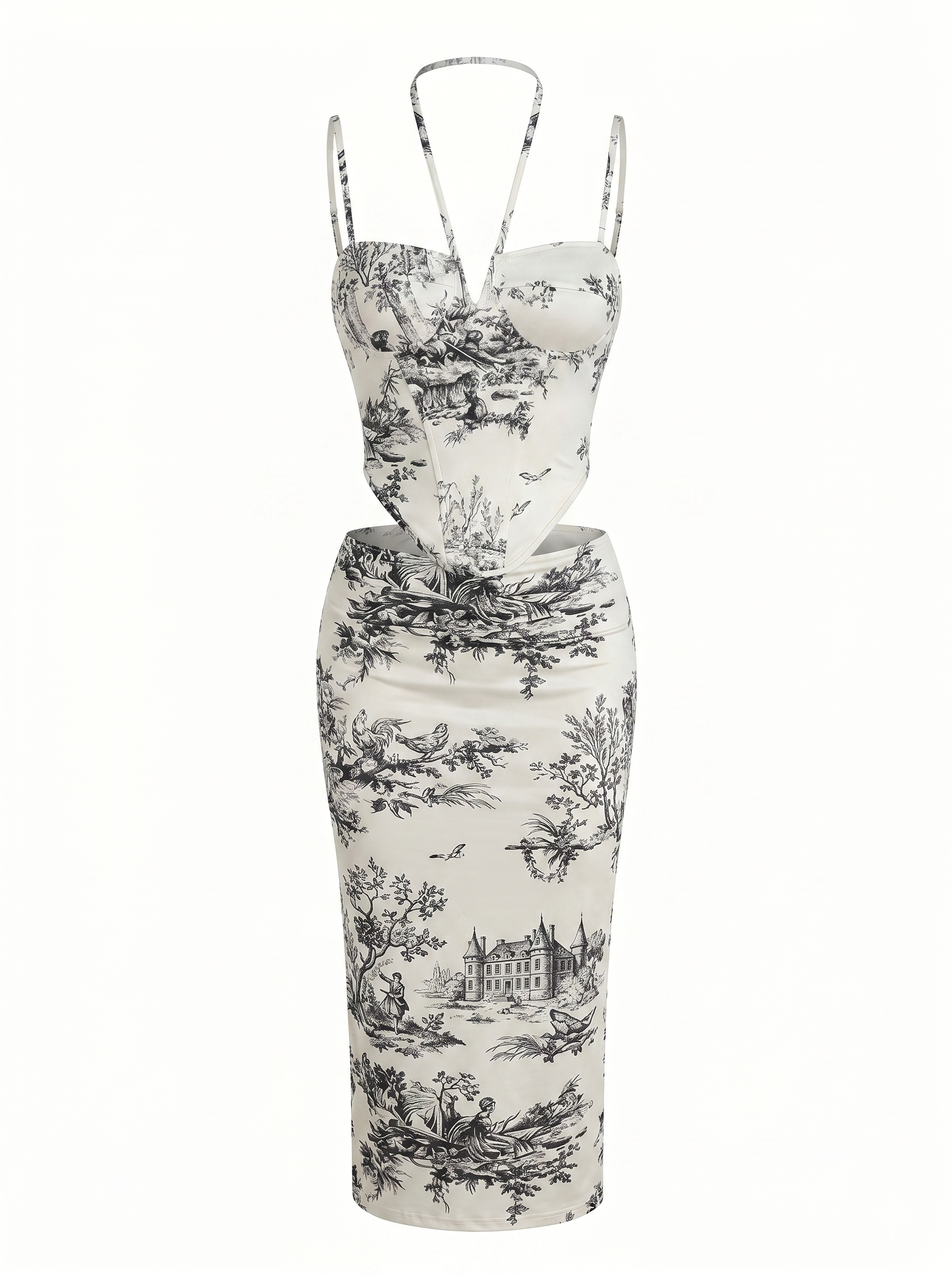 Print Corset Top & Ruched Midi Skirt Set