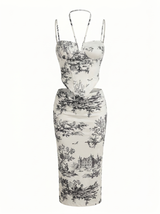 Print Corset Top & Ruched Midi Skirt Set