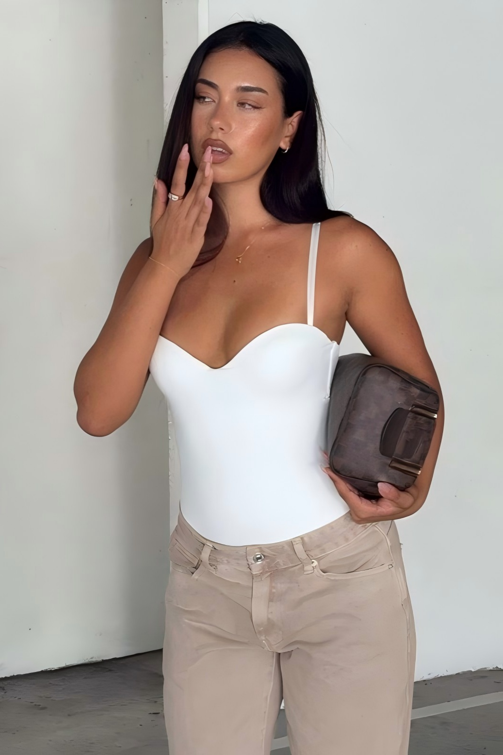 White Sweetheart Neckline Cami Bodysuit