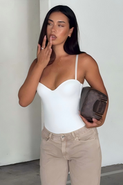 White Sweetheart Neckline Cami Bodysuit