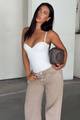 White Sweetheart Neckline Cami Bodysuit