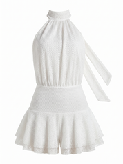 White Crochet Halter Neck Mini Dress