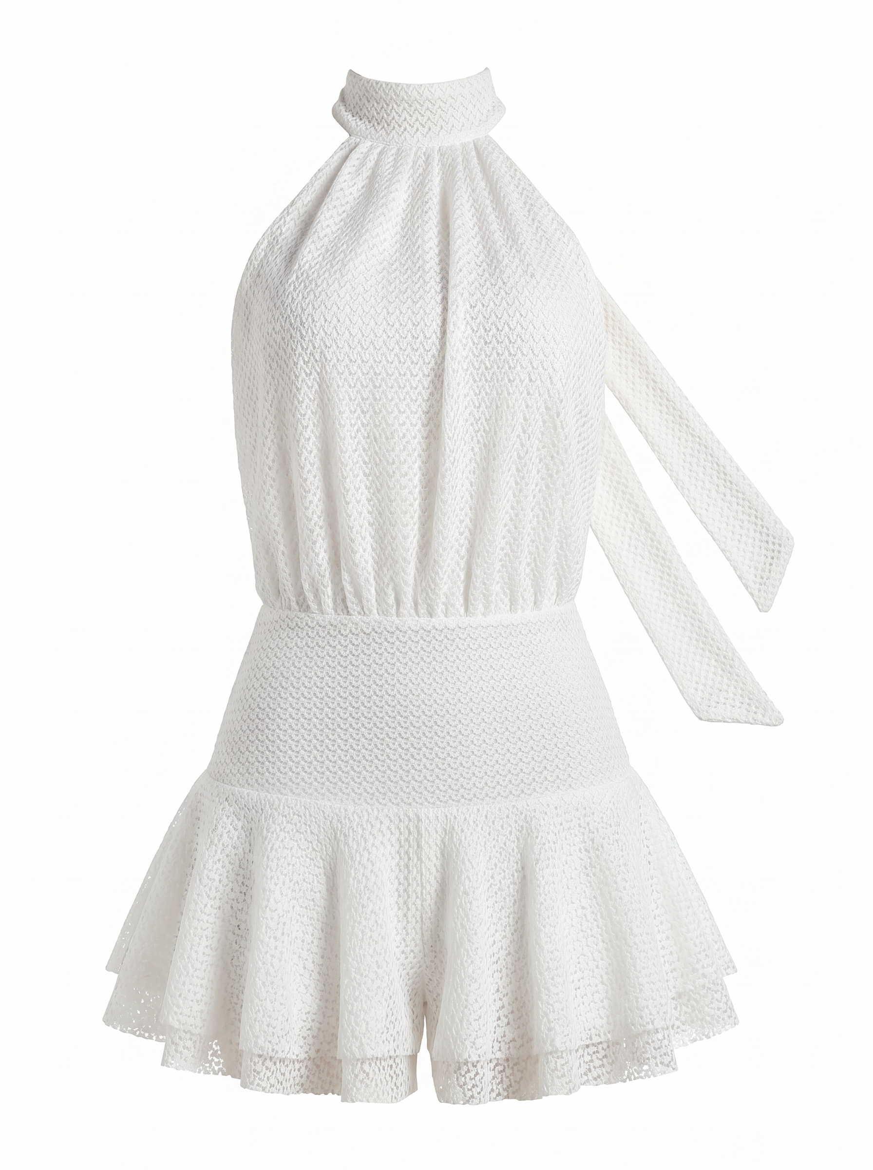 White Crochet Halter Neck Mini Dress