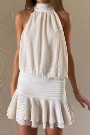 White Crochet Halter Neck Mini Dress