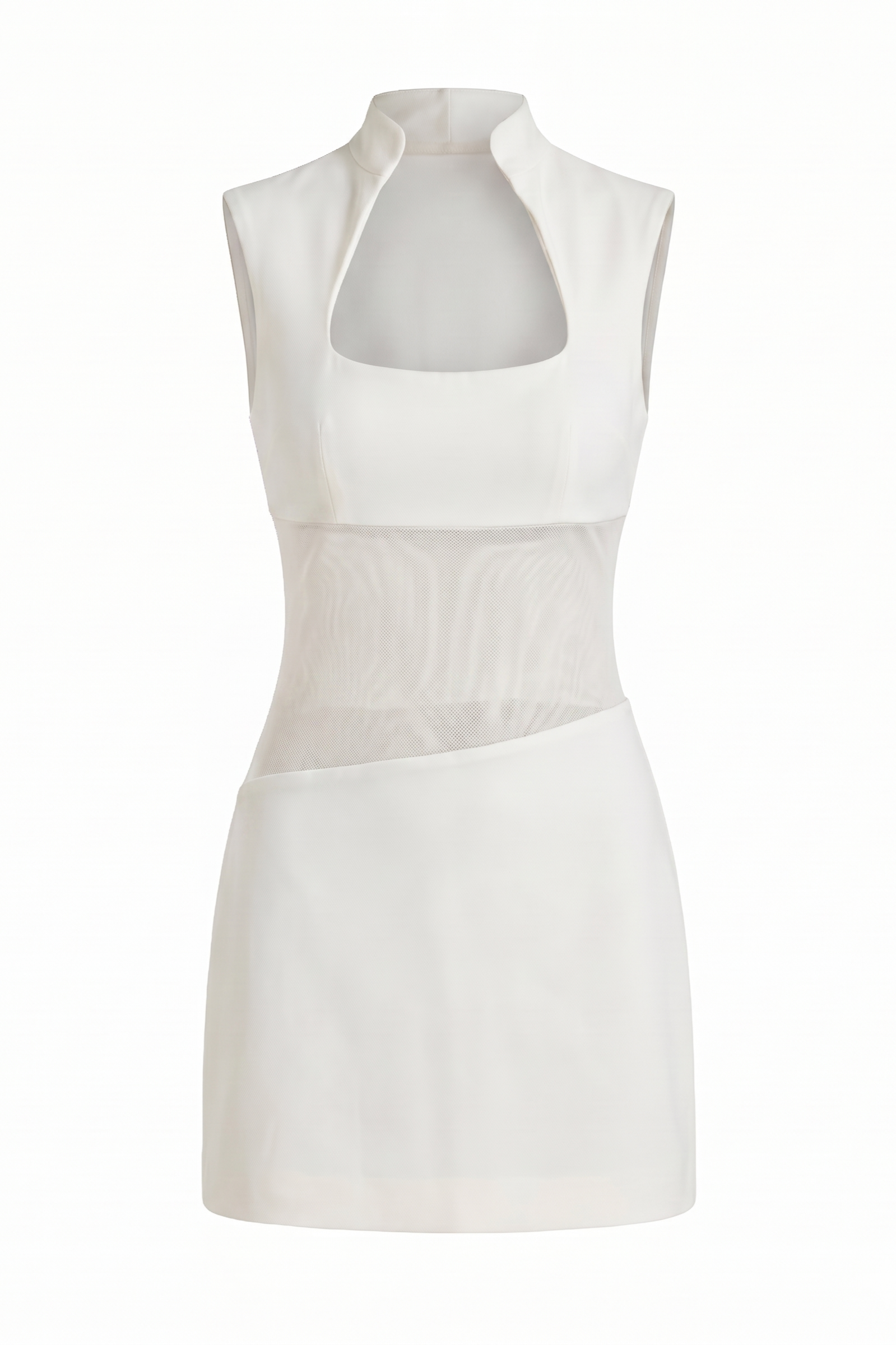 White High-Neck Sheer Mesh Bodycon Mini Dress