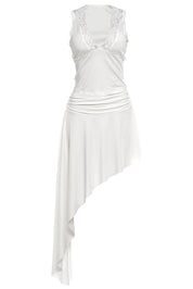 White Lace Trim V-Neck Tank Top and Skirt