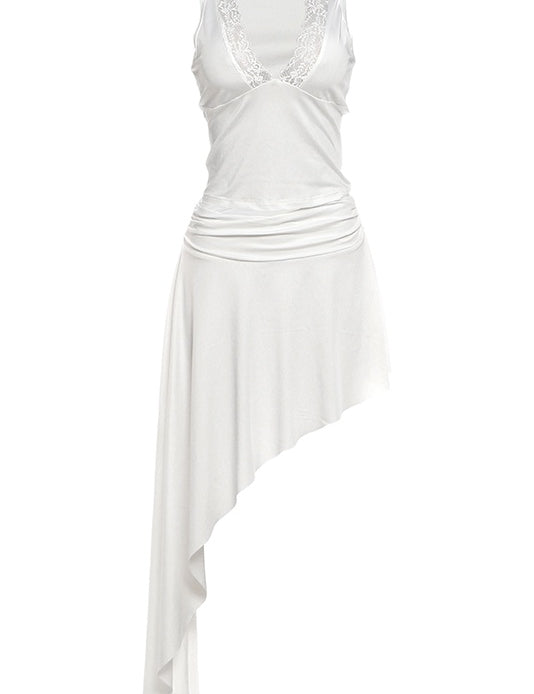 White Lace Trim V-Neck Tank Top and Skirt
