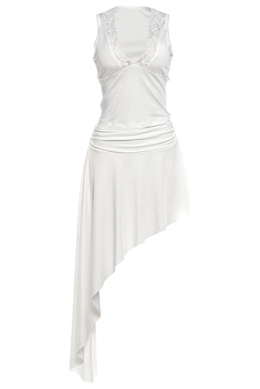 White Lace Trim V-Neck Tank Top and Skirt