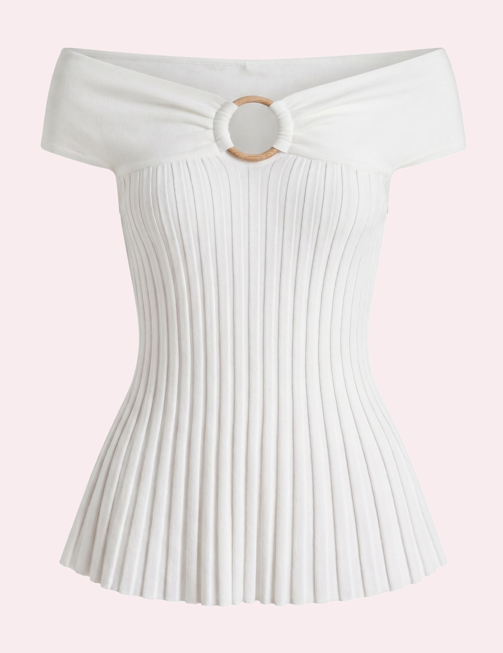 Off Shoulder O-Ring Pleated  White Top