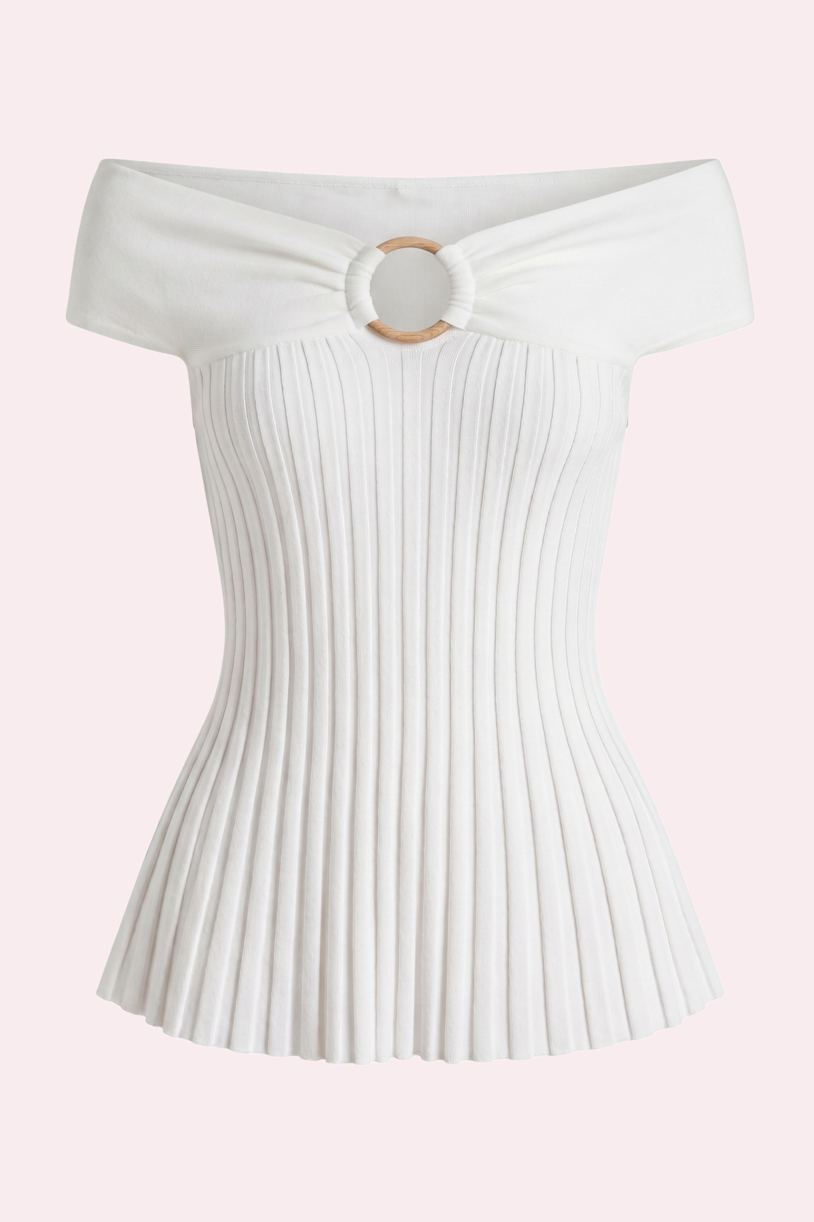 Off Shoulder O-Ring Pleated  White Top