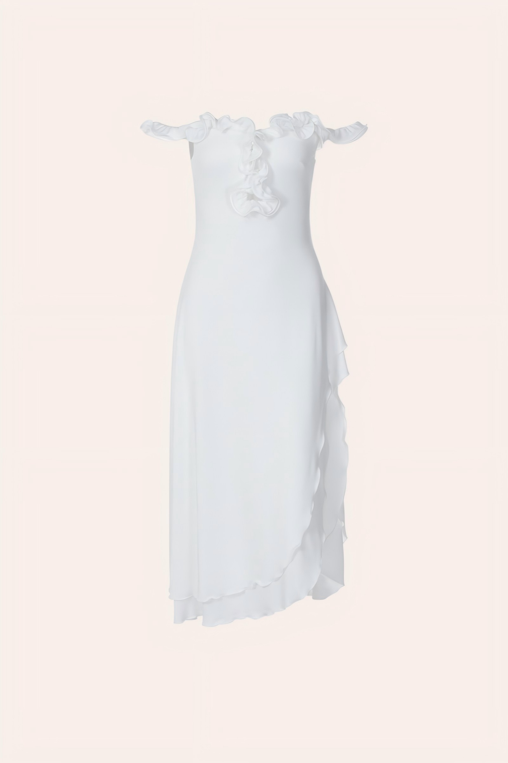 White Off-the-Shoulder Ruffle Midi Dress