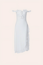 White Off-the-Shoulder Ruffle Midi Dress