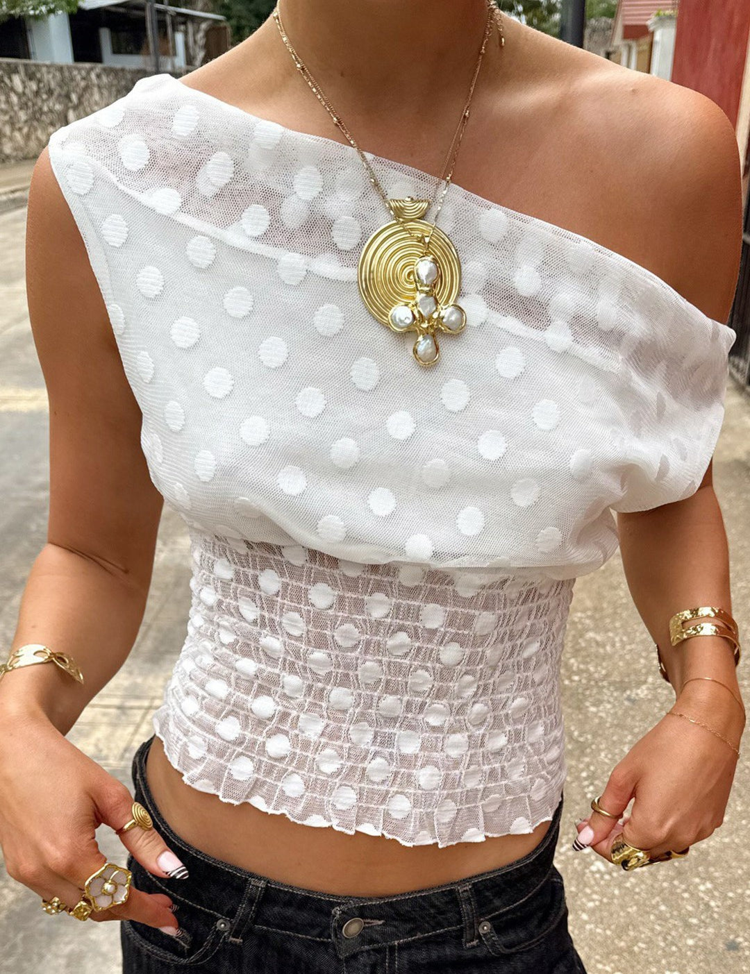 white-polka-dot-mesh-smocked-one-shoulder-top-ttc024-4.jpg