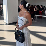 Polka Dot Mixed Print Halter Backless Maxi Dress