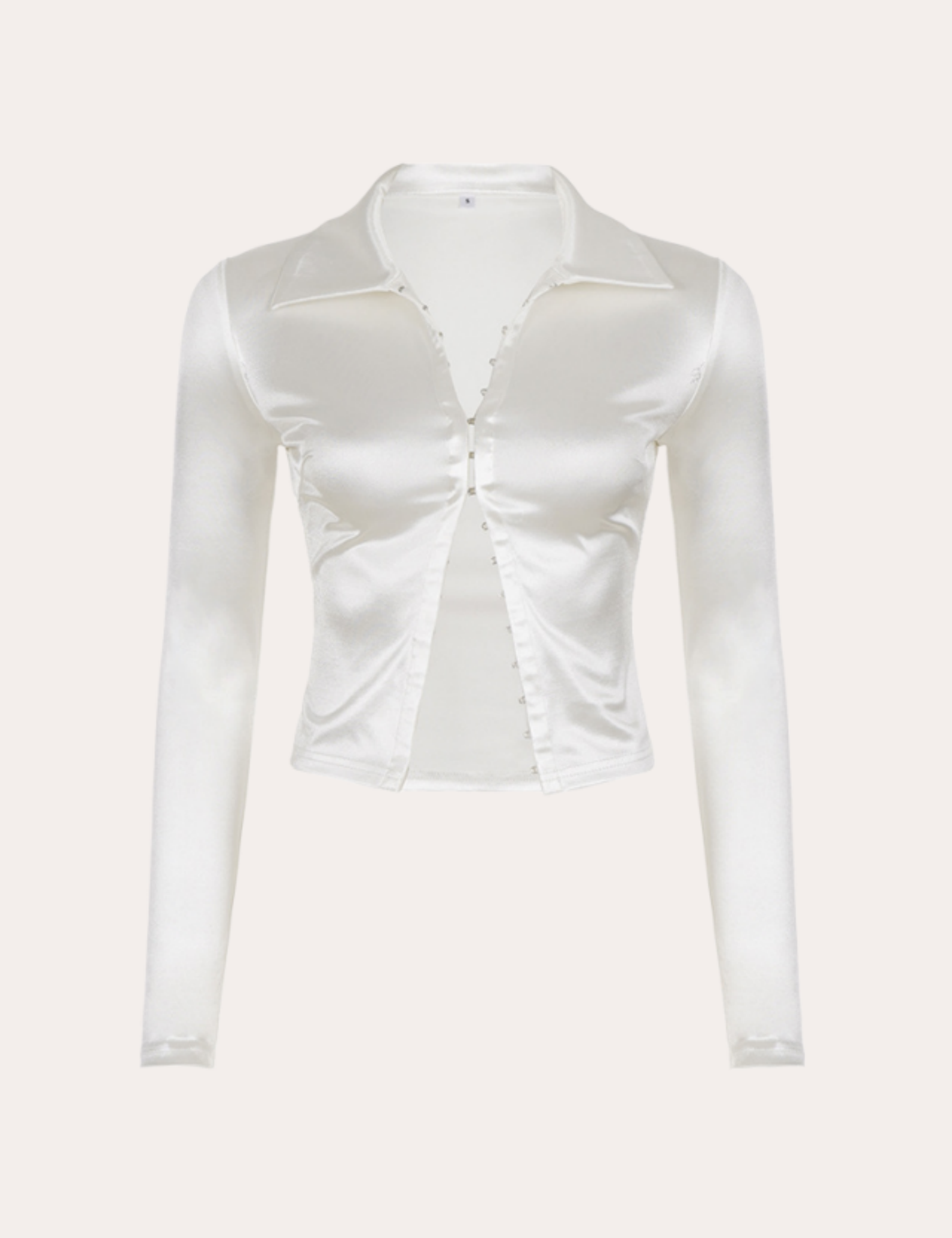 White Satin Lapel Hook-and-Eye Crop Top