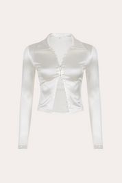 White Satin Lapel Hook-and-Eye Crop Top