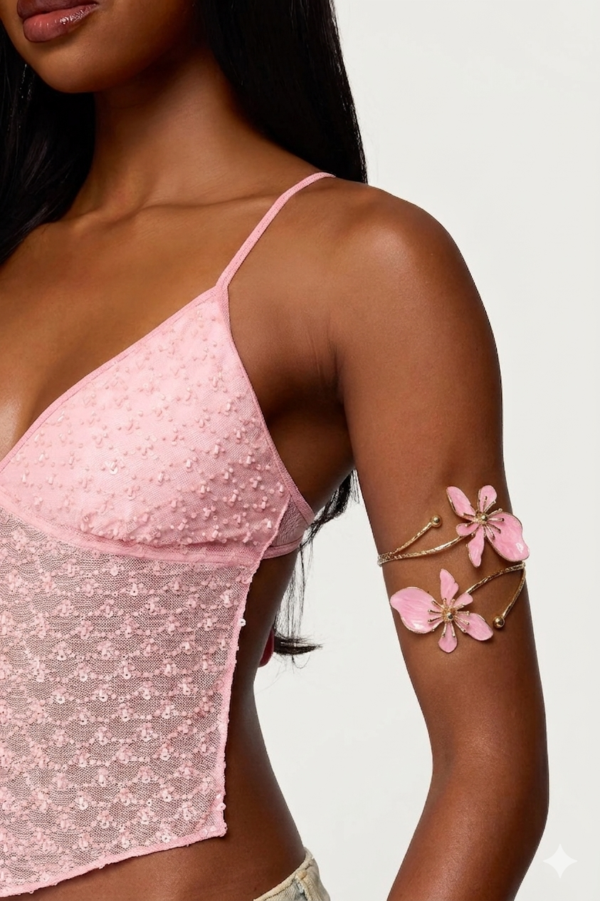 Y2K Pink Floral & Butterfly Upper Arm Cuff