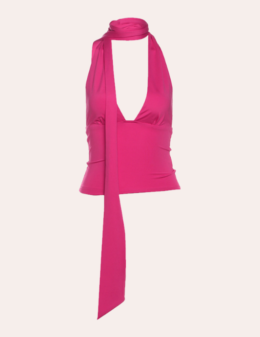 Y2K Hot Pink Long Neck Scarf  Halter Top